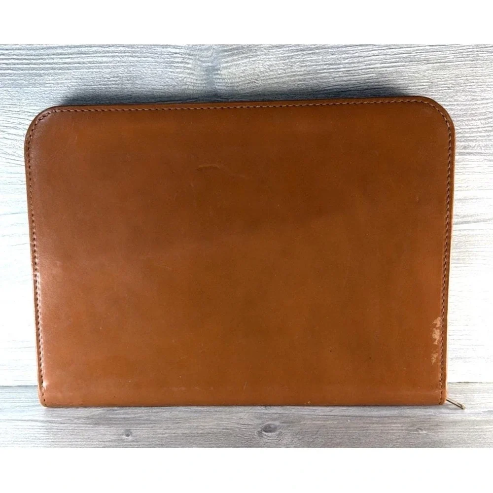 Vtg Top Grain Cowhide Portfolio Business Folder Zippered NBC National Brief Case